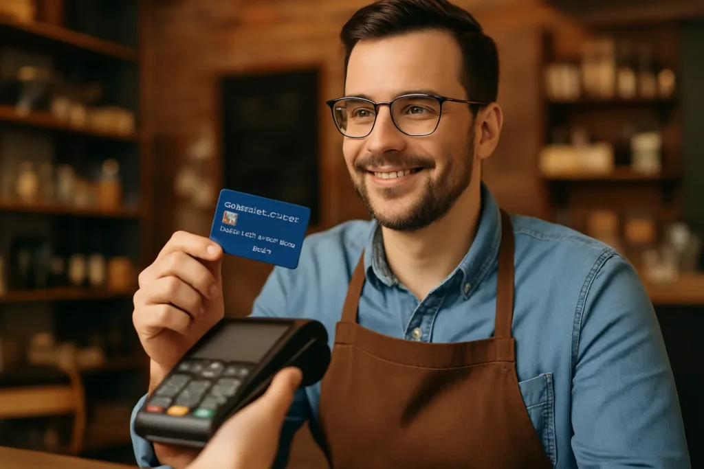 Small business owner using a business credit card for payment
